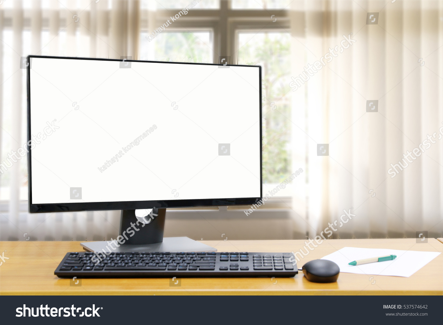 Computer Desktop Pc Business Background Blur Stock Photo 537574642