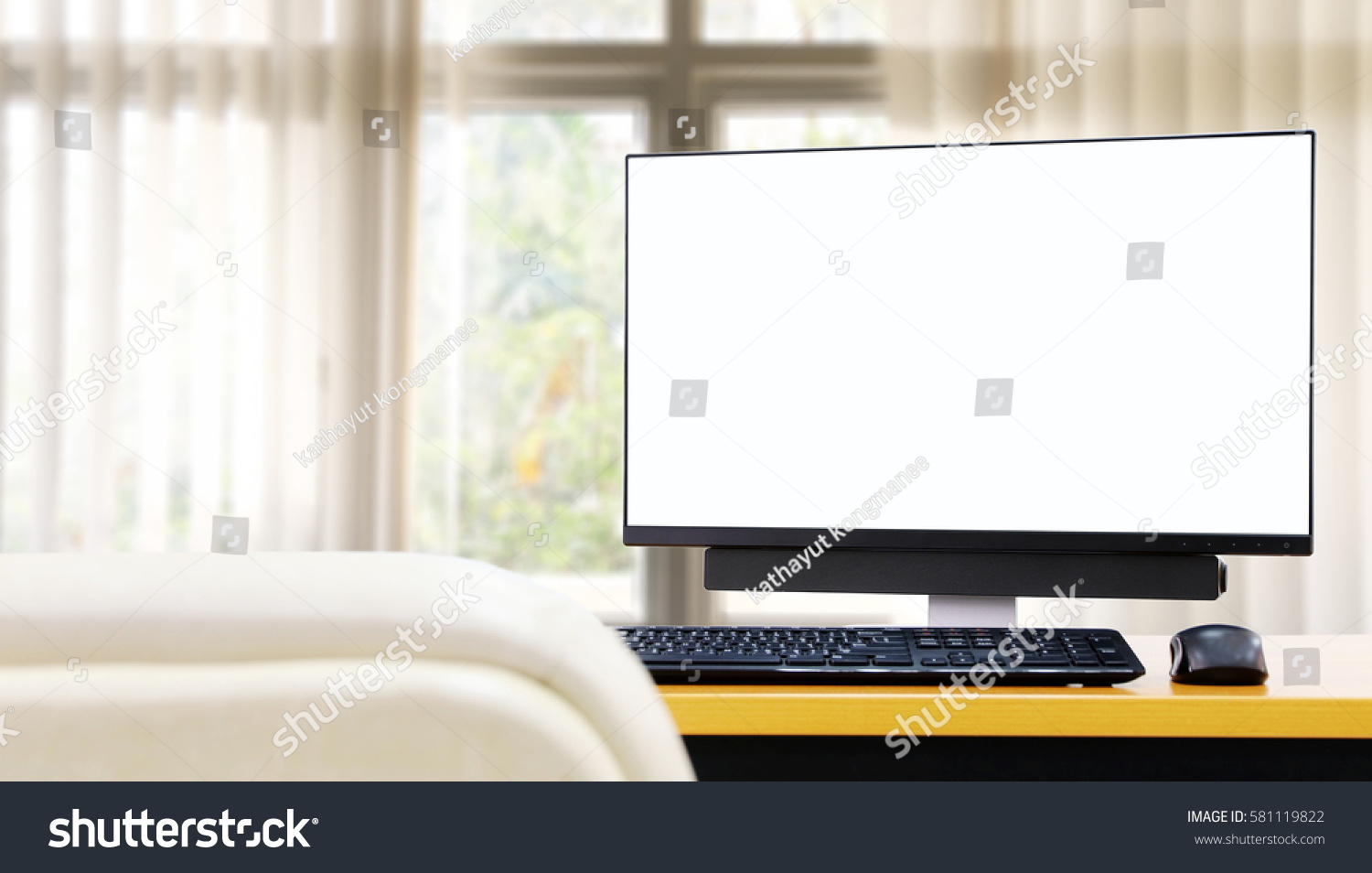 Computer Desktop Pc Business Background Blur Stock Photo 581119822
