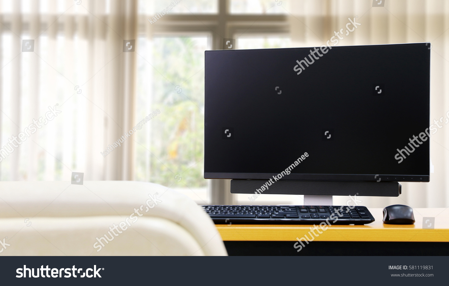 Computer Desktop Pc Business Background Blur Stock Photo 581119831