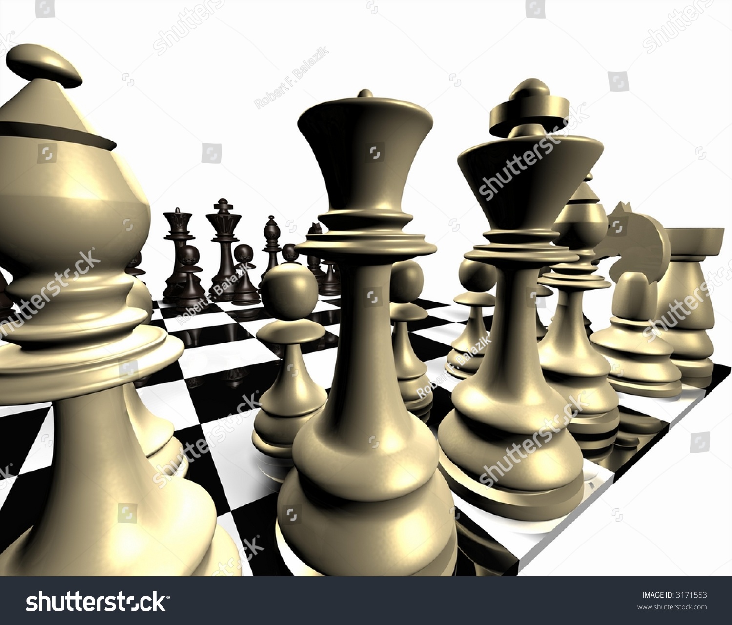 Computer-Generated 3d Graphic Depicting A Chessboard And Pieces ...