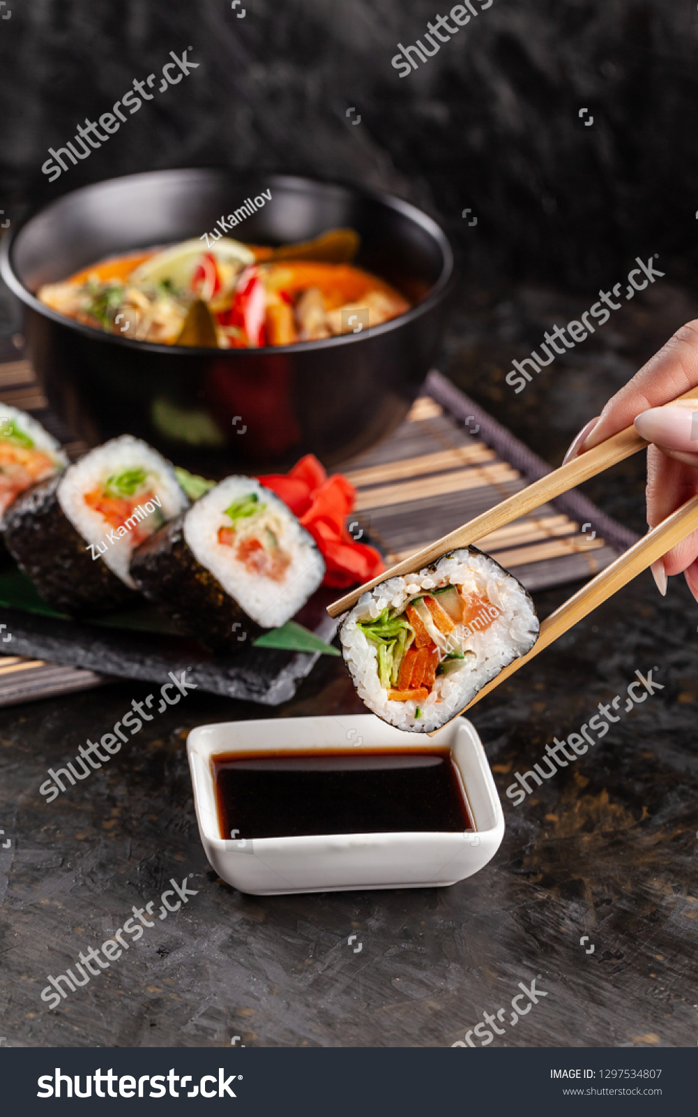 Concept Asian Cuisine Girl Chinese Japanese Stock Photo Edit Now