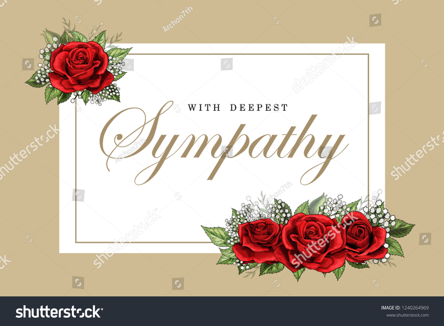 Condolences Sympathy Card Floral Red Roses Stock Illustration ...