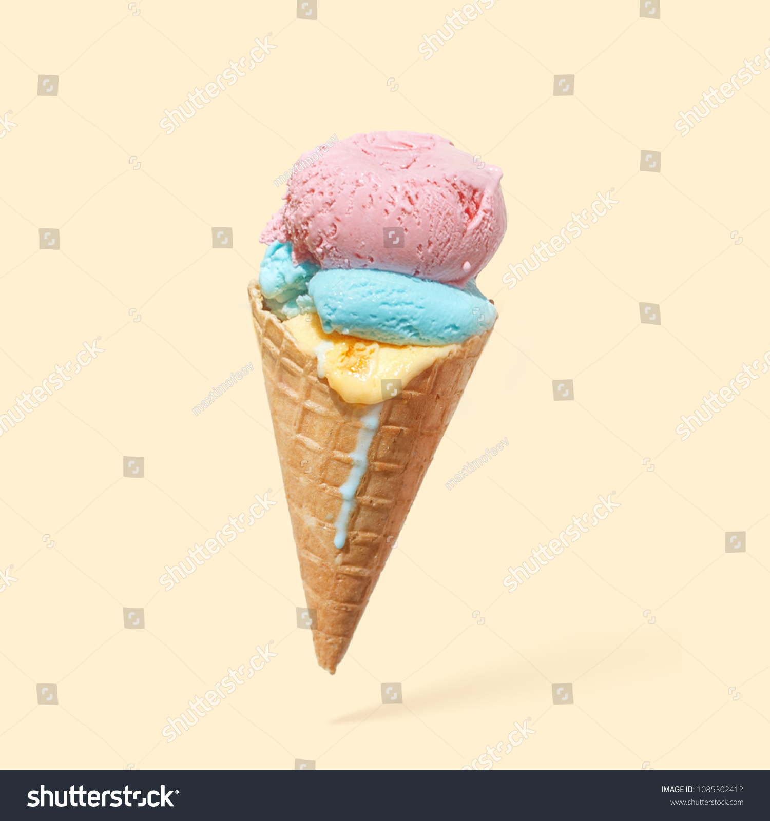 Download Cone Colorful Ice Cream On Yellow Food And Drink Stock Image 1085302412 PSD Mockup Templates