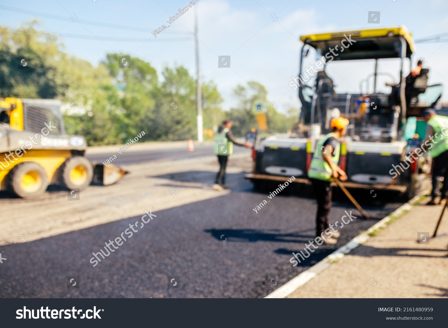 Construction Site Laying New Asphalt Road Stock Photo 2161480959 ...