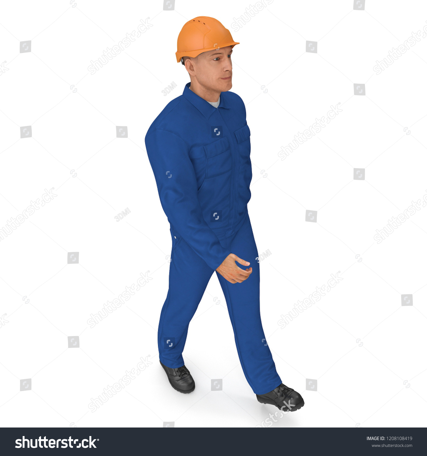 Construction Worker Blue Coverall Hardhat Standing Stock Illustration ...