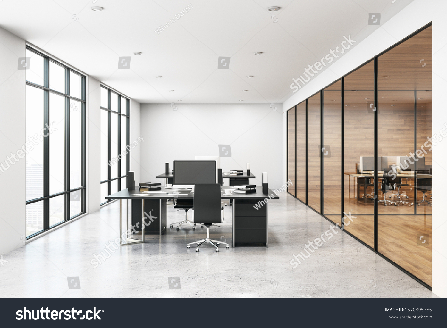 Contemporary Loft Style Coworking Wooden Office Stock Illustration ...