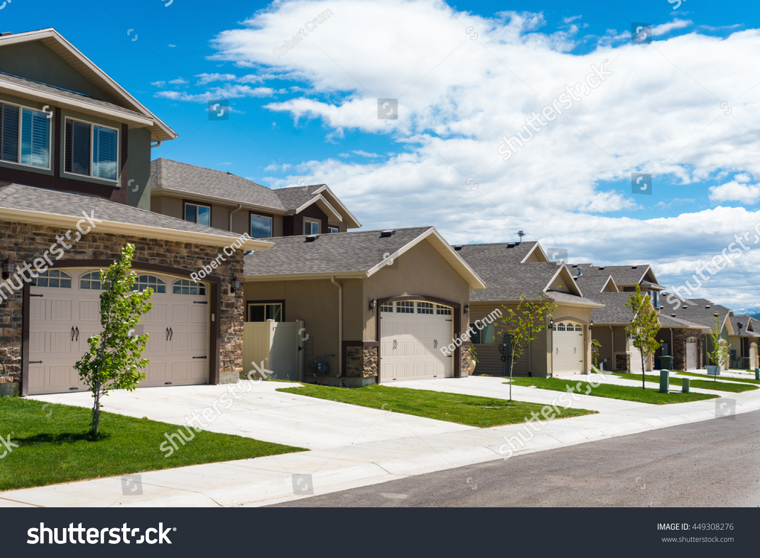 Contemporary new houses along the suburban street
