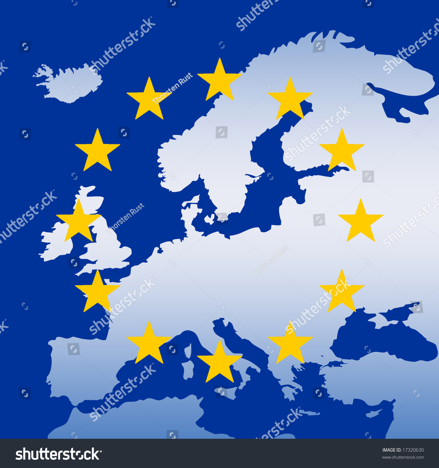 Continent Of Europe Map With Eu Stars, Symbolic Illustration Of ...