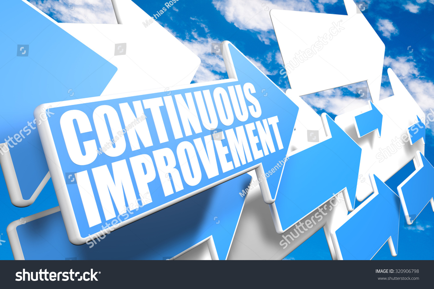 Continuous Improvement - 3d Render Concept With Blue And White Arrows ...