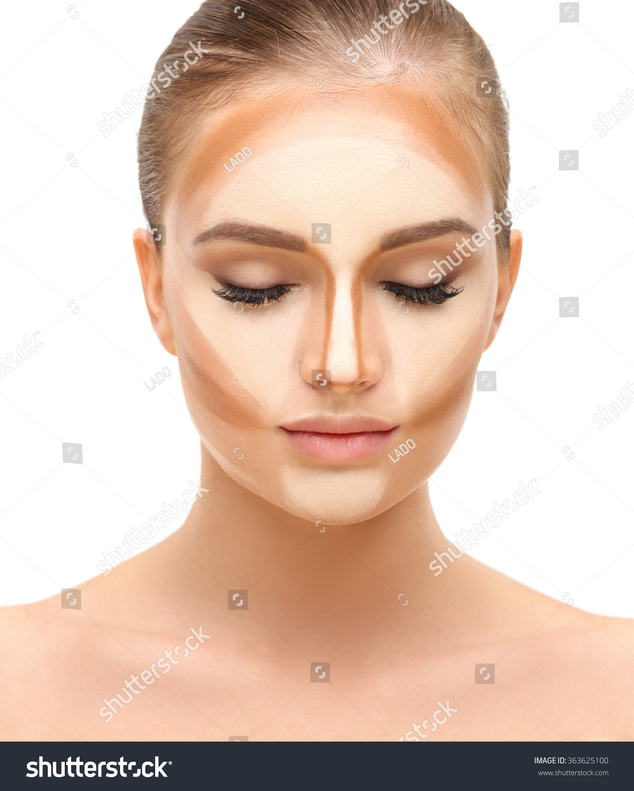 Contouring.Make Up Woman Face. Contour And Highlight Makeup. Stock ...