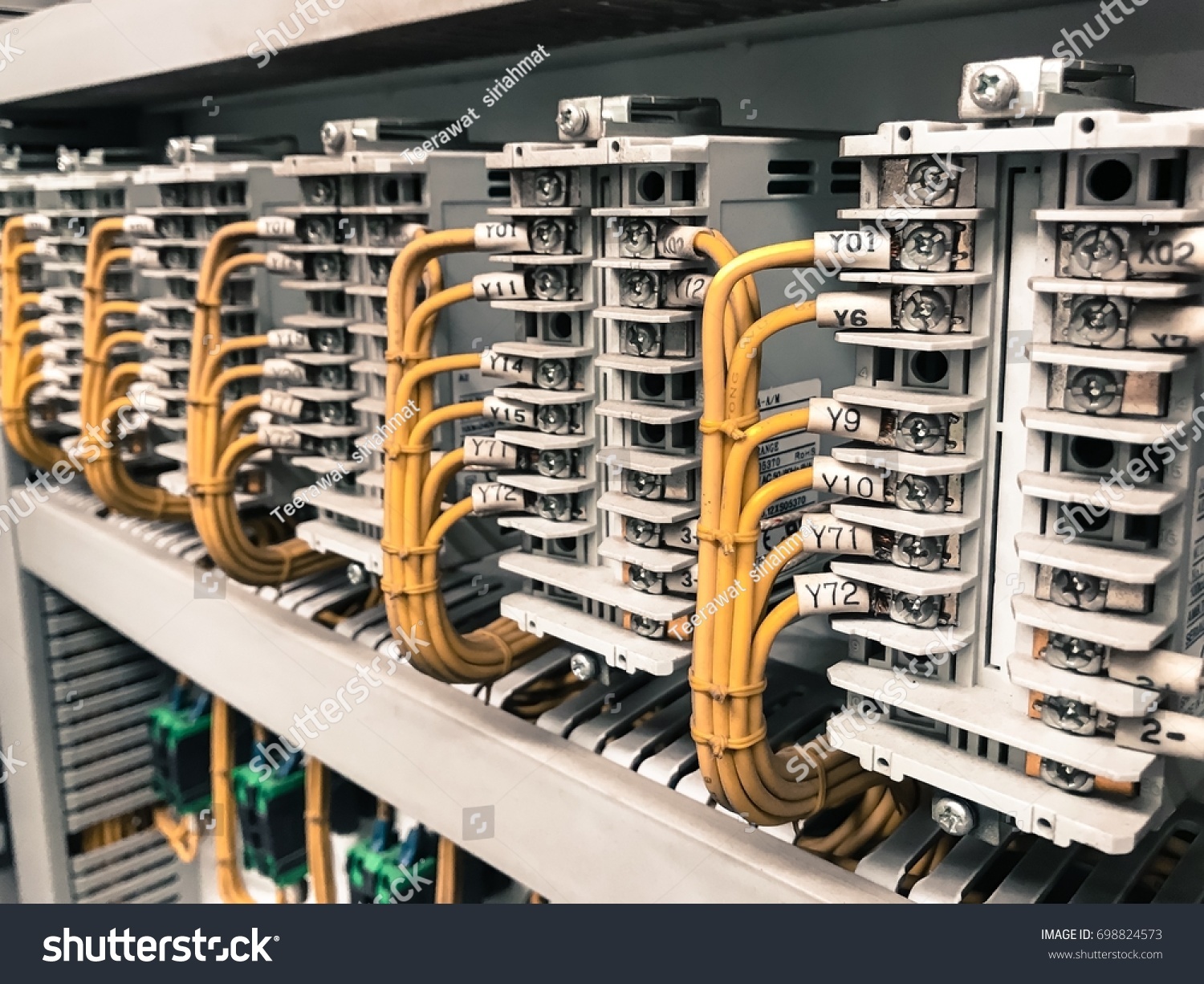 Control panel with wiring inside control cabinet.