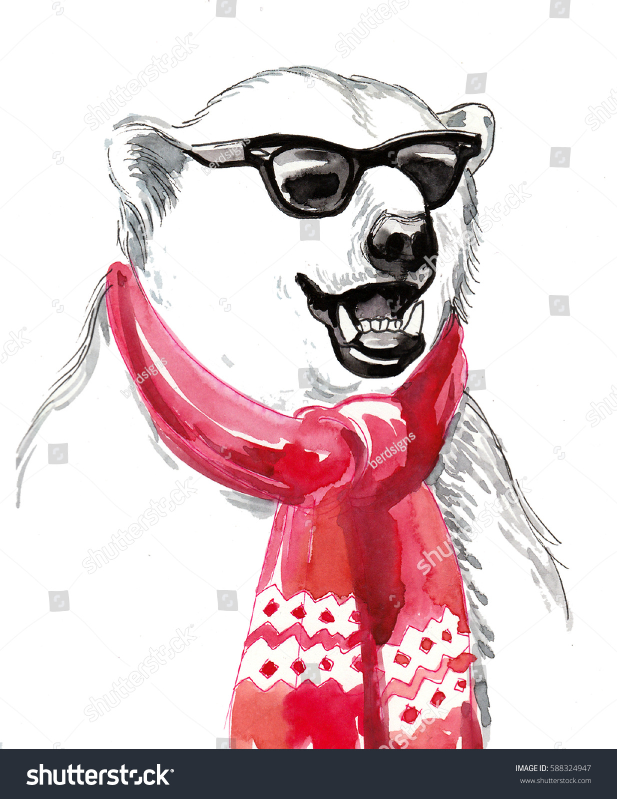 サングラスと赤いスカーフをかっこよい白熊 のイラスト素材