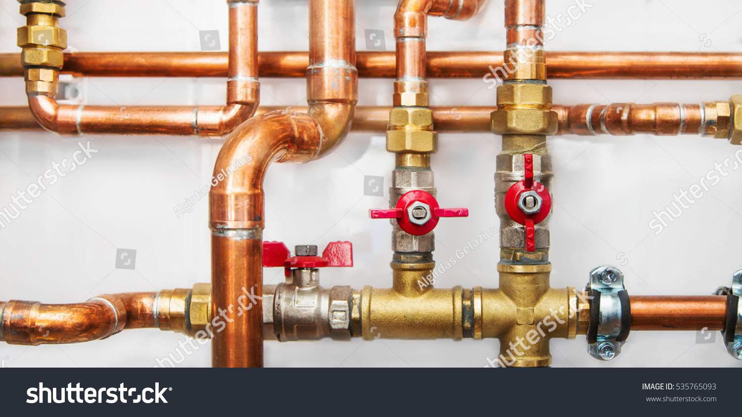 88 931 Water Pipe House Images Stock Photos Vectors Shutterstock   Stock Photo Copper Valves And Pipes On A White Wall 535765093 