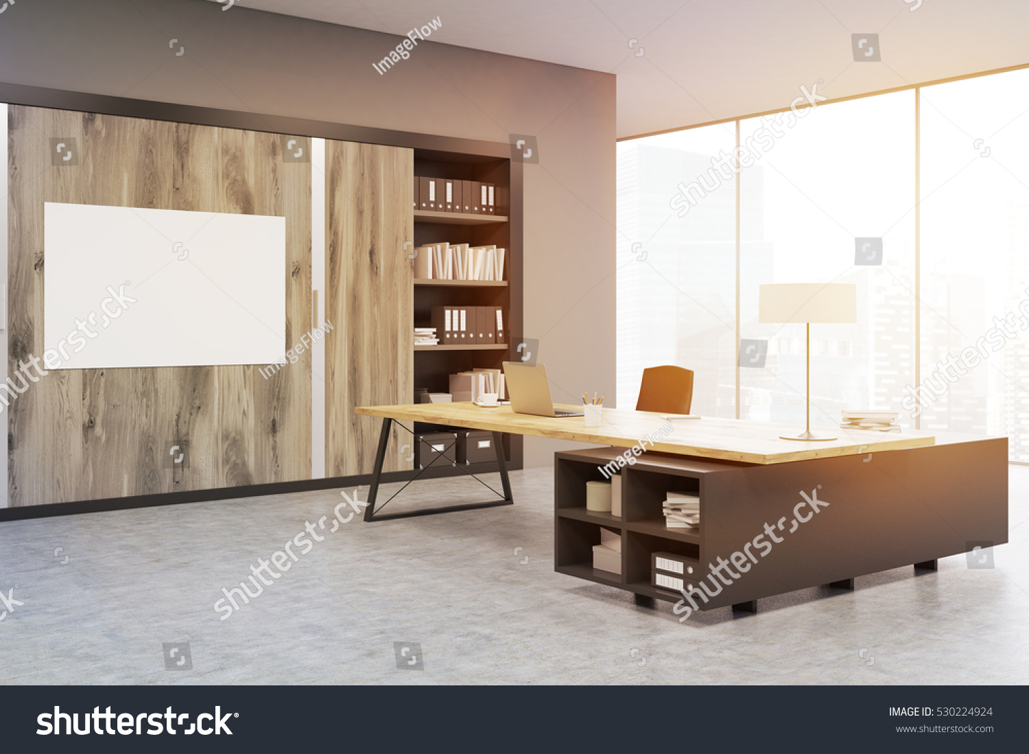 Corner Ceo Office Large Wooden Doors Stock Illustration