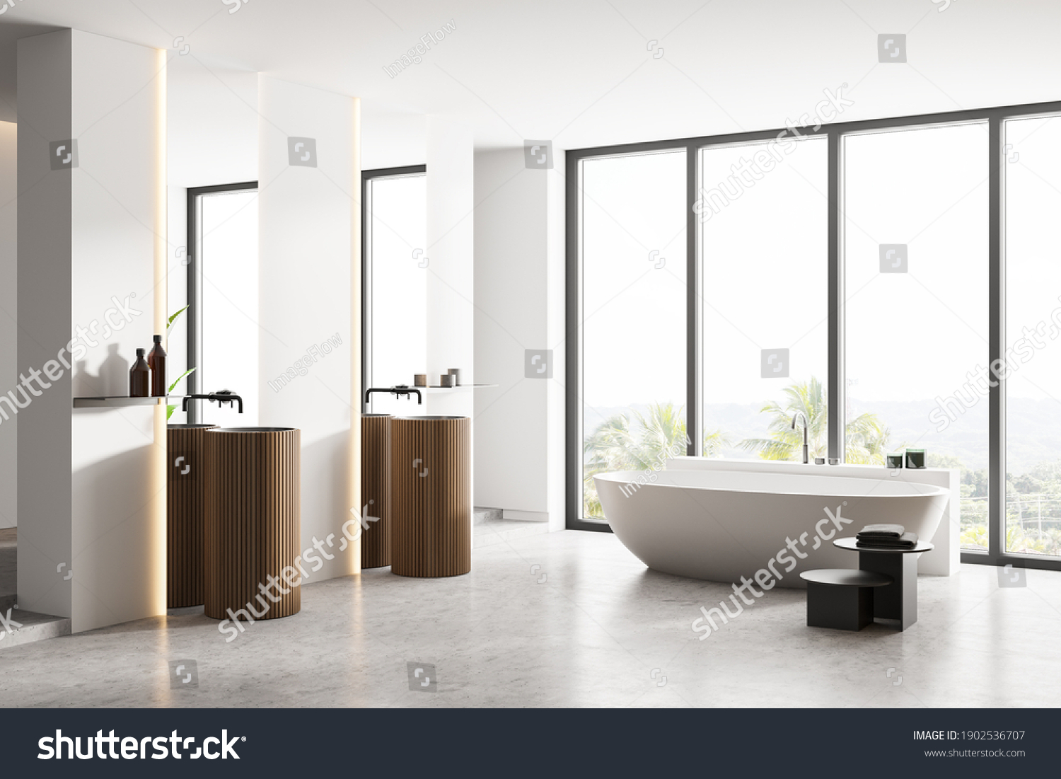 Corner Luxury Bathroom Panoramic Window White Stock Illustration ...