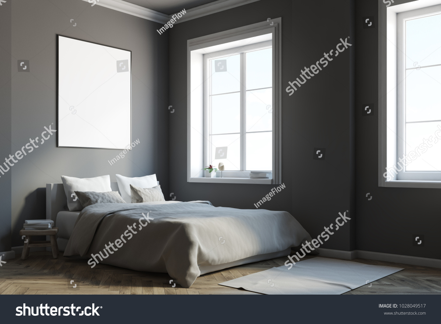 Corner Modern Bedroom Dark Gray Walls Stock Illustration