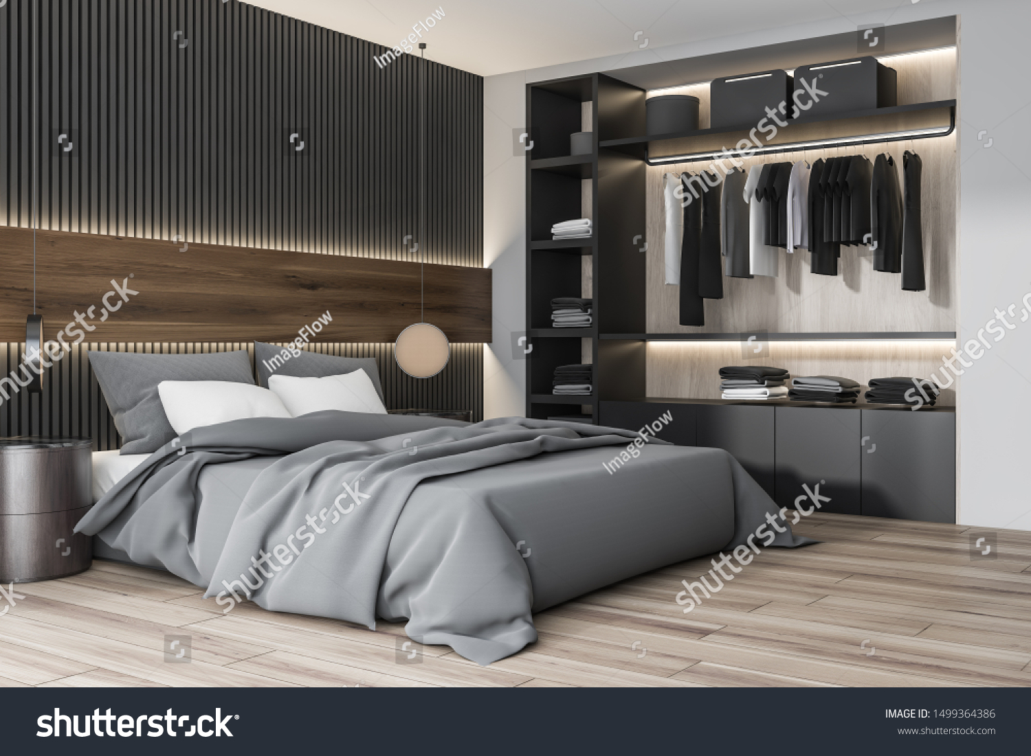 Corner Modern Bedroom White Gray Wooden Stock Illustration 7