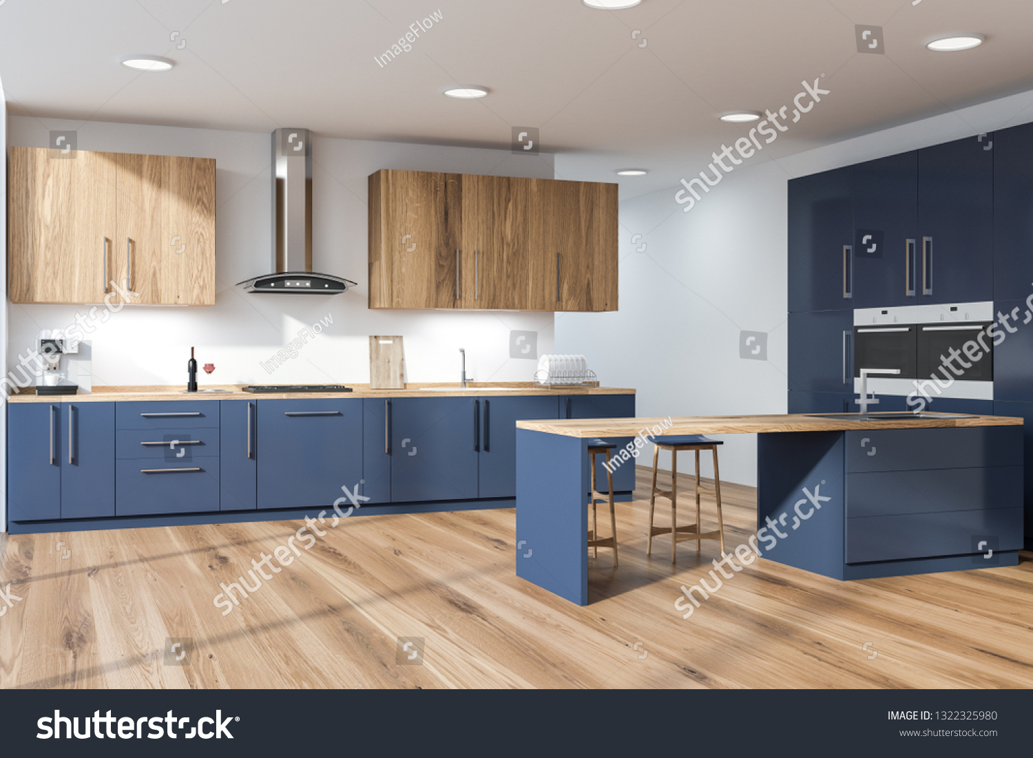 Corner Stylish Kitchen White Walls Wooden Stock Illustration