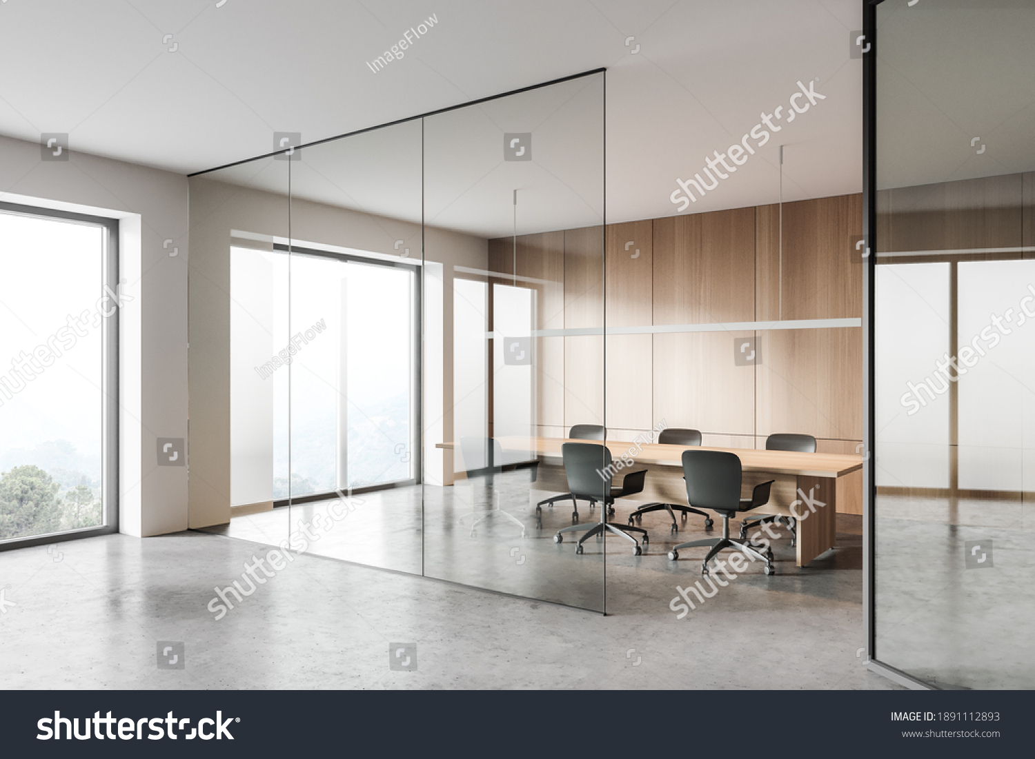 Corner Stylish Meeting Room Wooden White Stock Illustration 1891112893