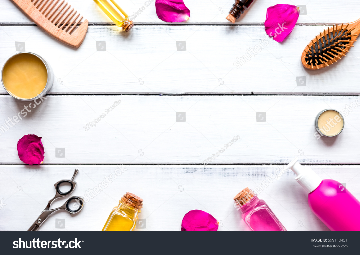 Cosmetics Women Hair Care On Wooden Stock Photo 599110451 - Shutterstock