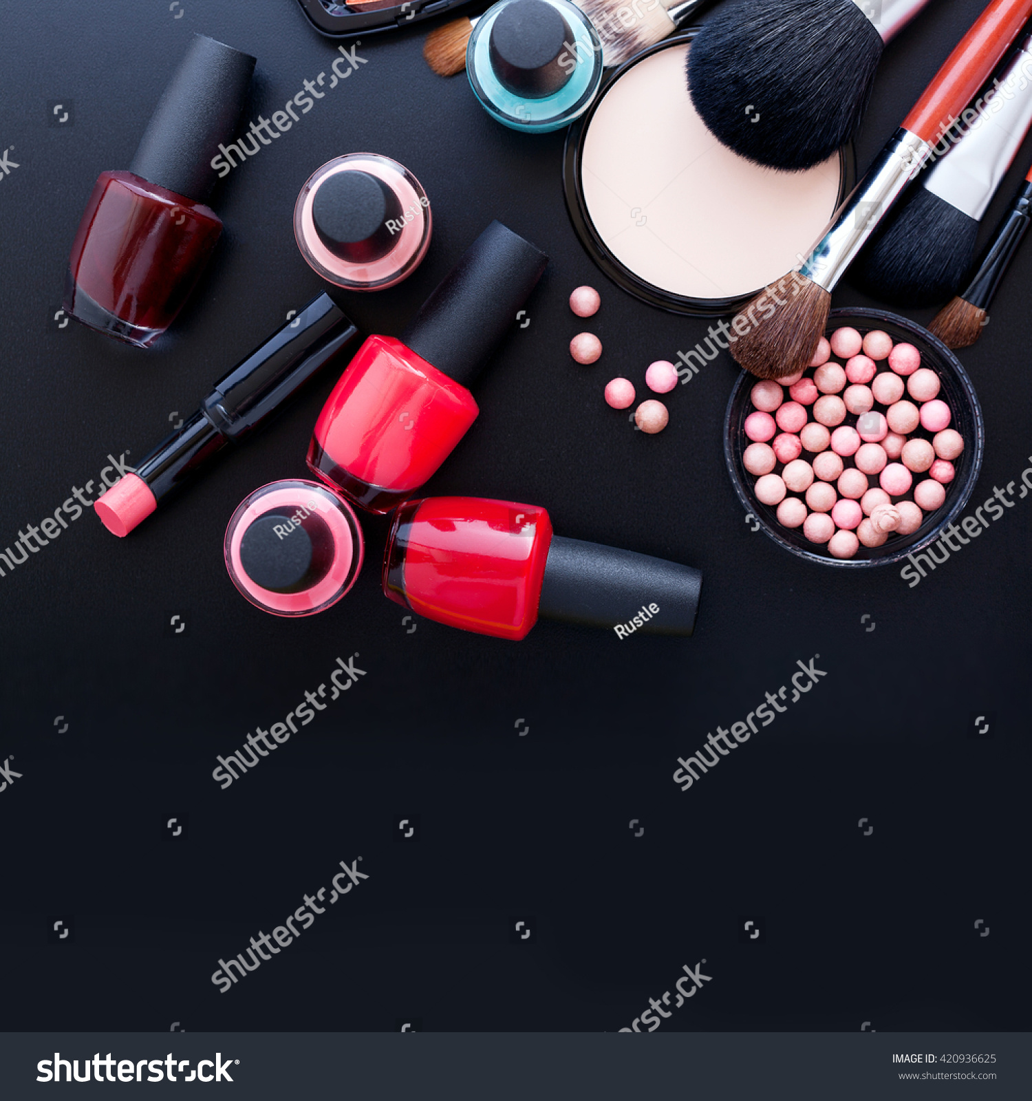 Cosmetics Makeup On Black Background Top Stock Photo (Edit Now ...