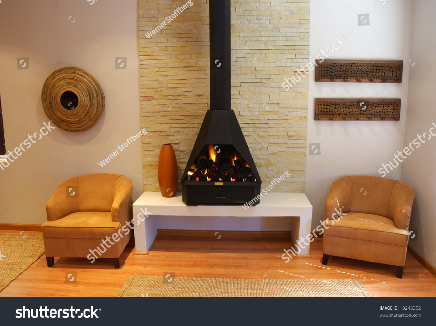 Cosy Living Room Modern Gas Fireplace Stock Photo Edit Now 13245352