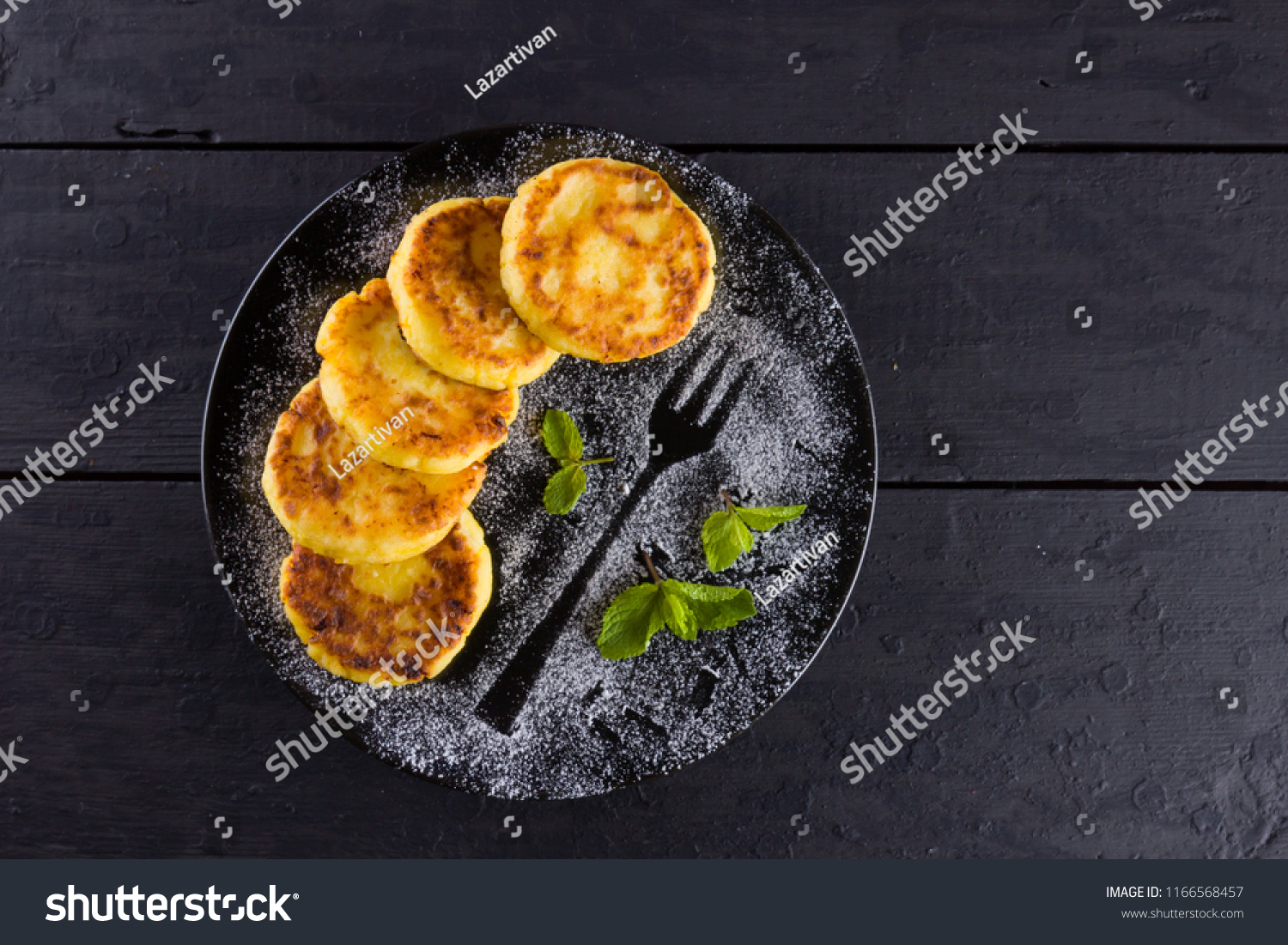 Cottage Cheese Pancakes On Dark Background Stock Photo Edit Now