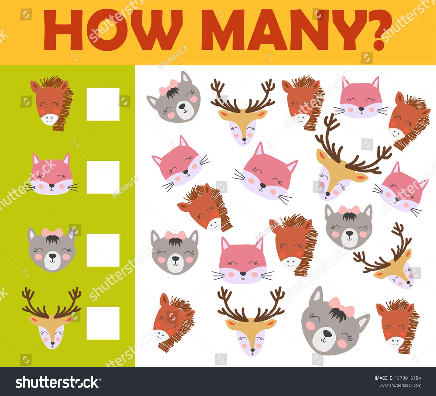 Counting Animal Games Preschool Kids Sheet Stock Illustration 1878015184