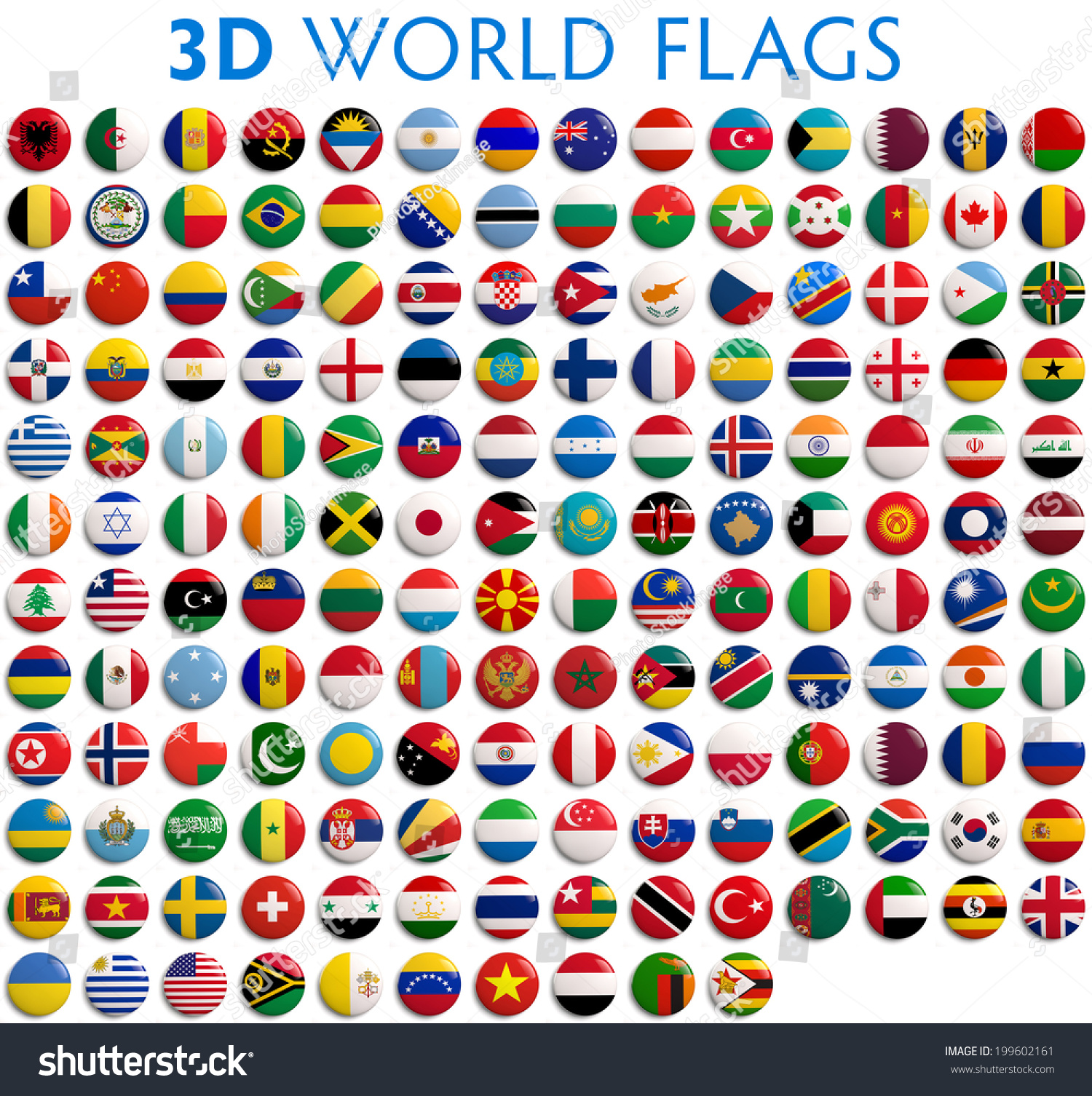 Country Flags World 3d Realistic: Стоковая Иллюстрация, 199602161