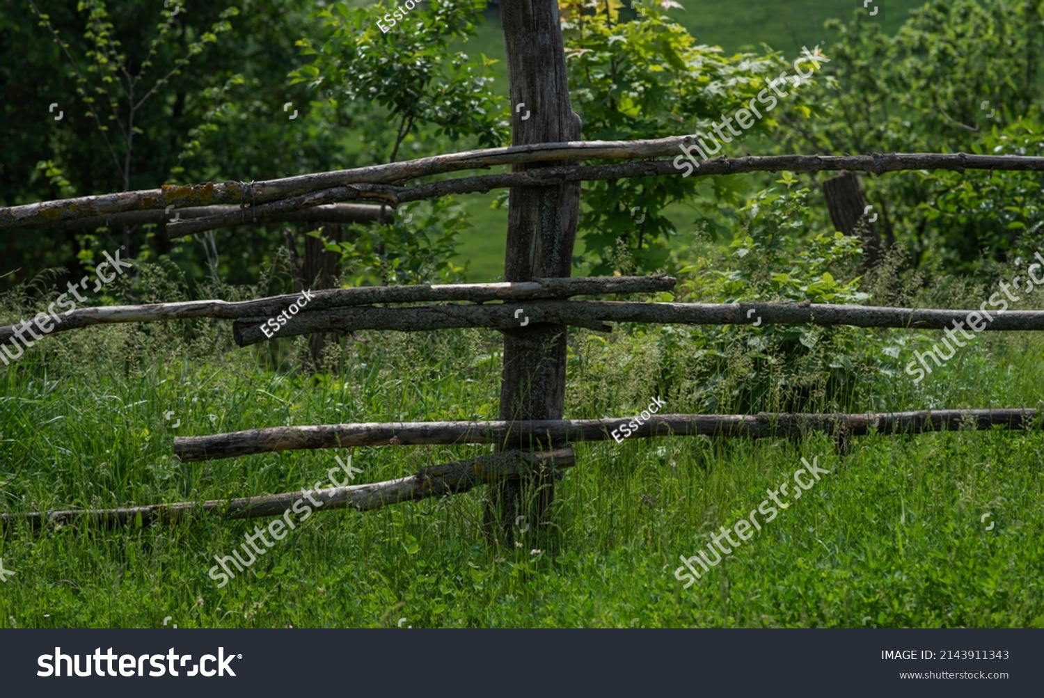 Country Timber Fence Old Wood Fence Stock Photo 2143911343 Shutterstock   Stock Photo Country Timber Fence Old Wood Fence Green Field Blue Sky And White Clouds Above Wooden Split 2143911343 