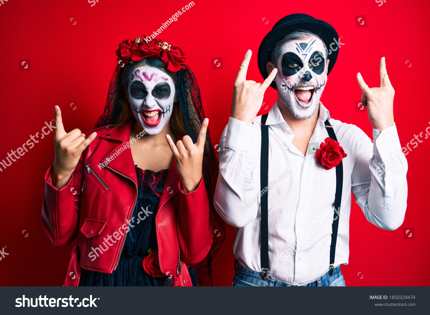 Couple Wearing Day Dead Costume Over Stock Photo 1850329474 | Shutterstock