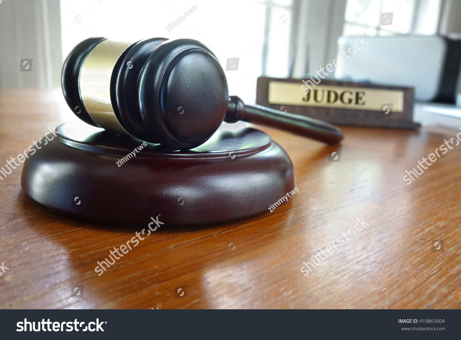 Court Gavel On Desk Judge Nameplate Stock Photo 419865604 Shutterstock