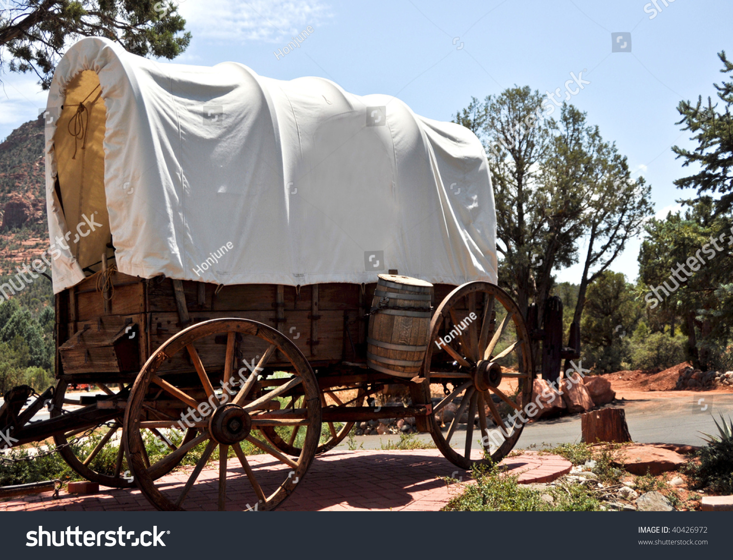 Covered Western Wagon From The Days Of The Wild West Stock Photo ...