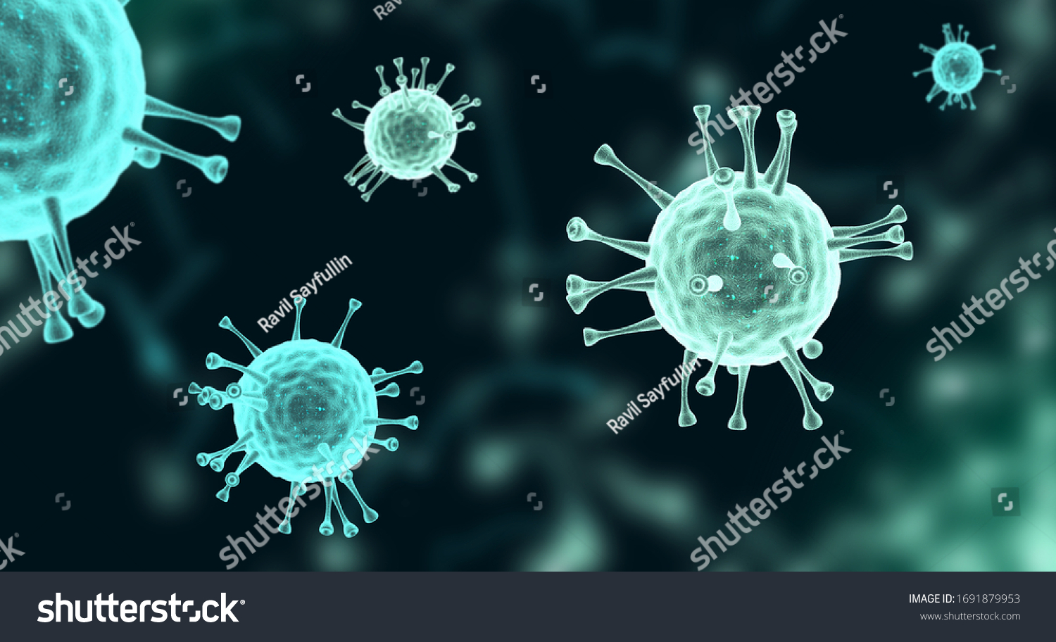 Covid-19 bajo el microscopio. Ilustración de coronavirus 3d