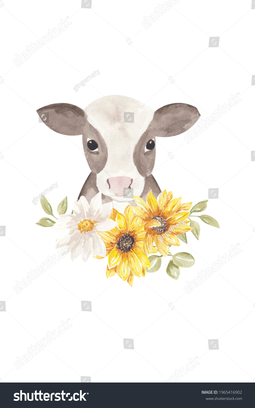 Clip Art, Farm Cow Wildflowers Instant Digital Download Sublimation PNG