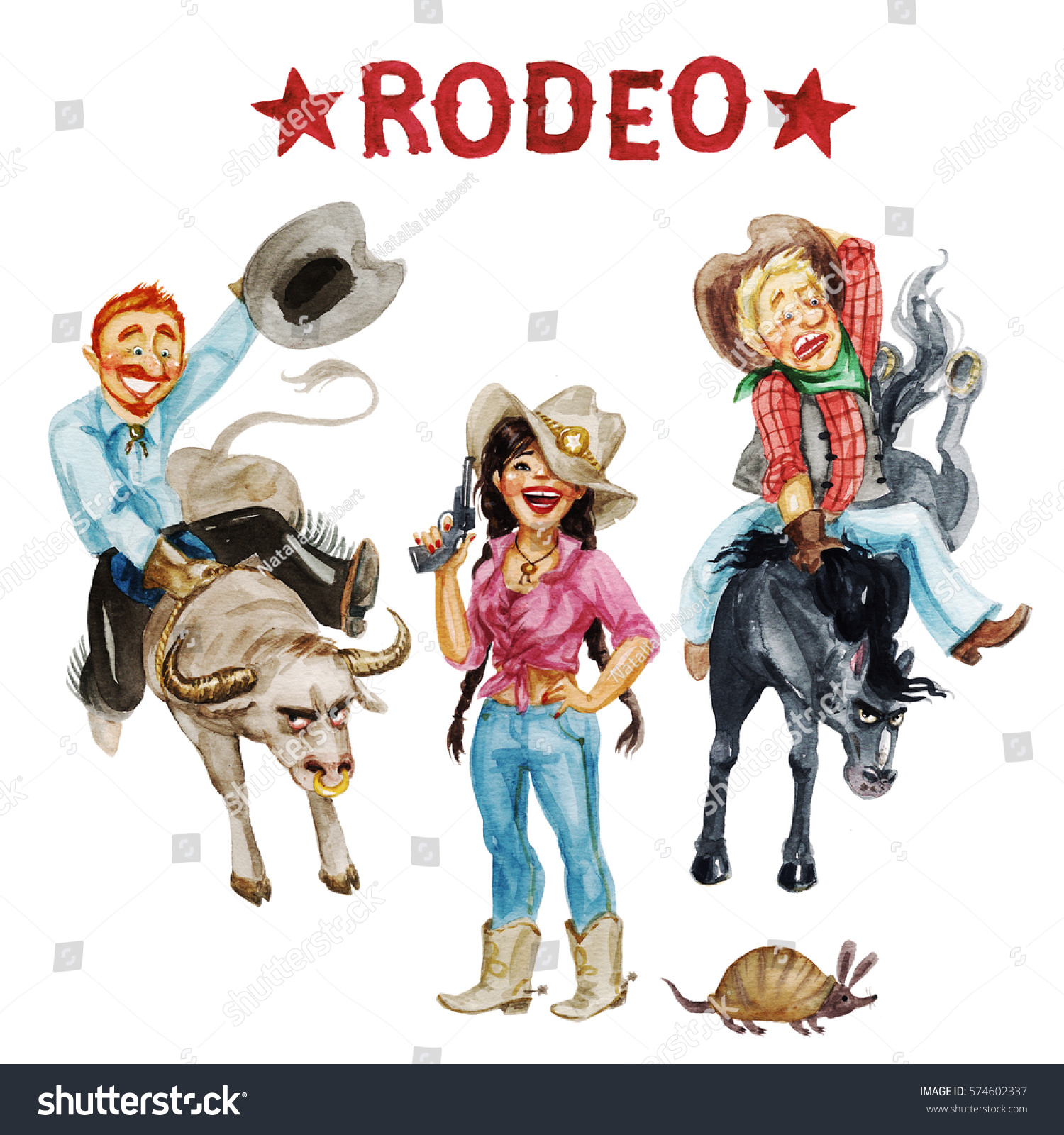 Cowboys Cowgirls Watercolor Illustration Stock Illustration 574602337