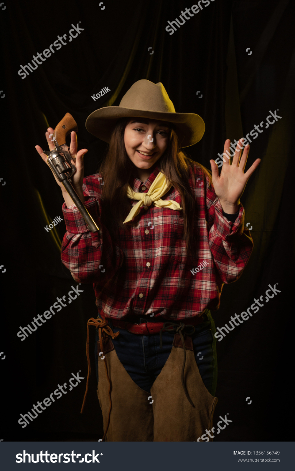 Cowgirl Girl Cowboy Hat Yellow Light Stock Photo 1356156749 | Shutterstock