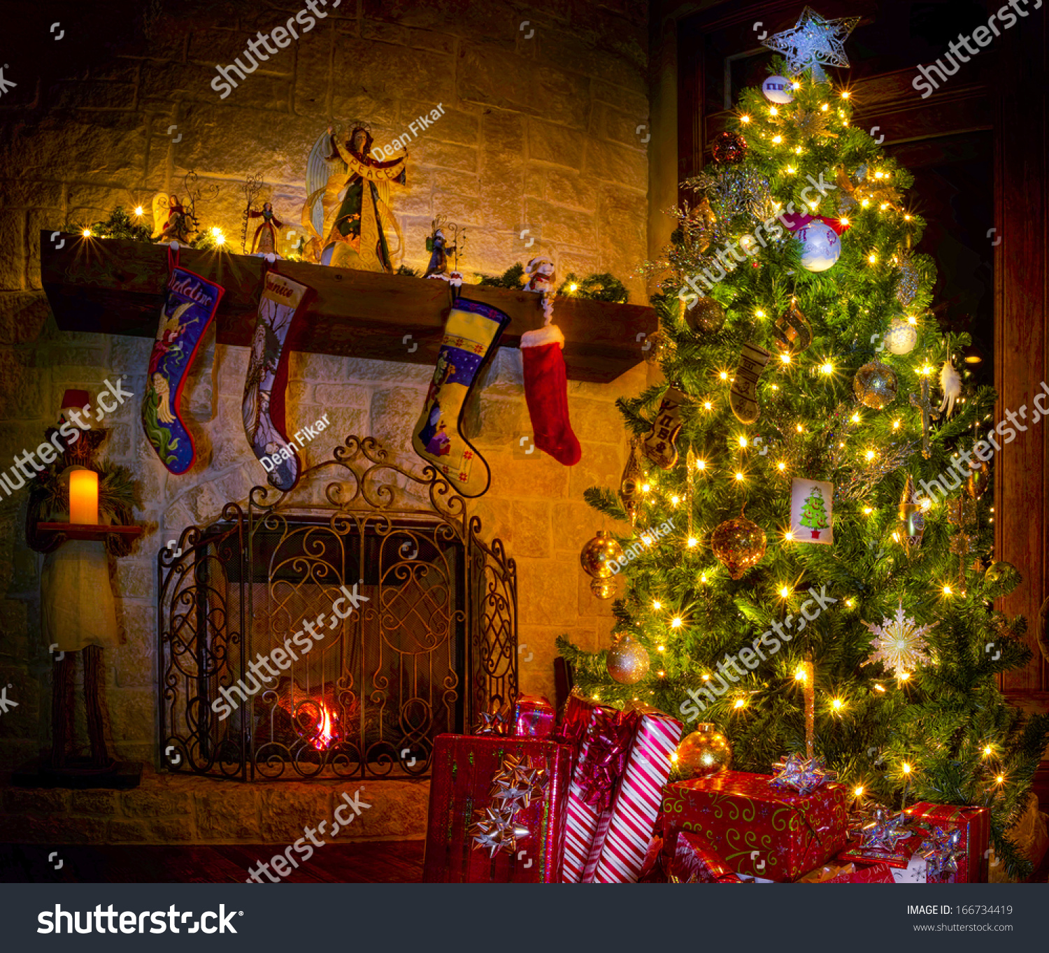 Cozy Christmas Scene Featuring Fireplace Gifts Stock Photo (Edit Now ...