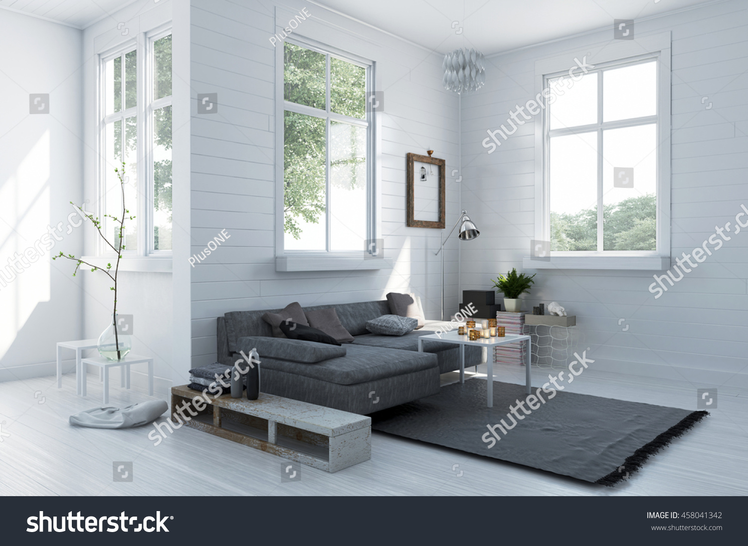 Cozy Corner Stylish White Living Room Stock Illustration 458041342