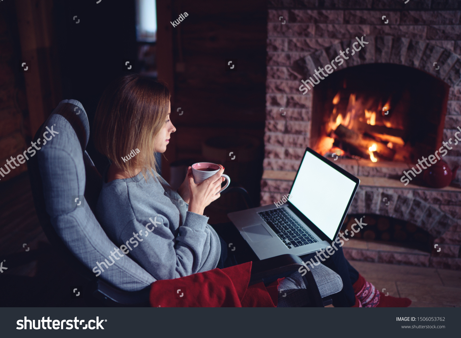 Cozy Home Pretty Young Woman Working Stock Photo Edit Now 1506053762