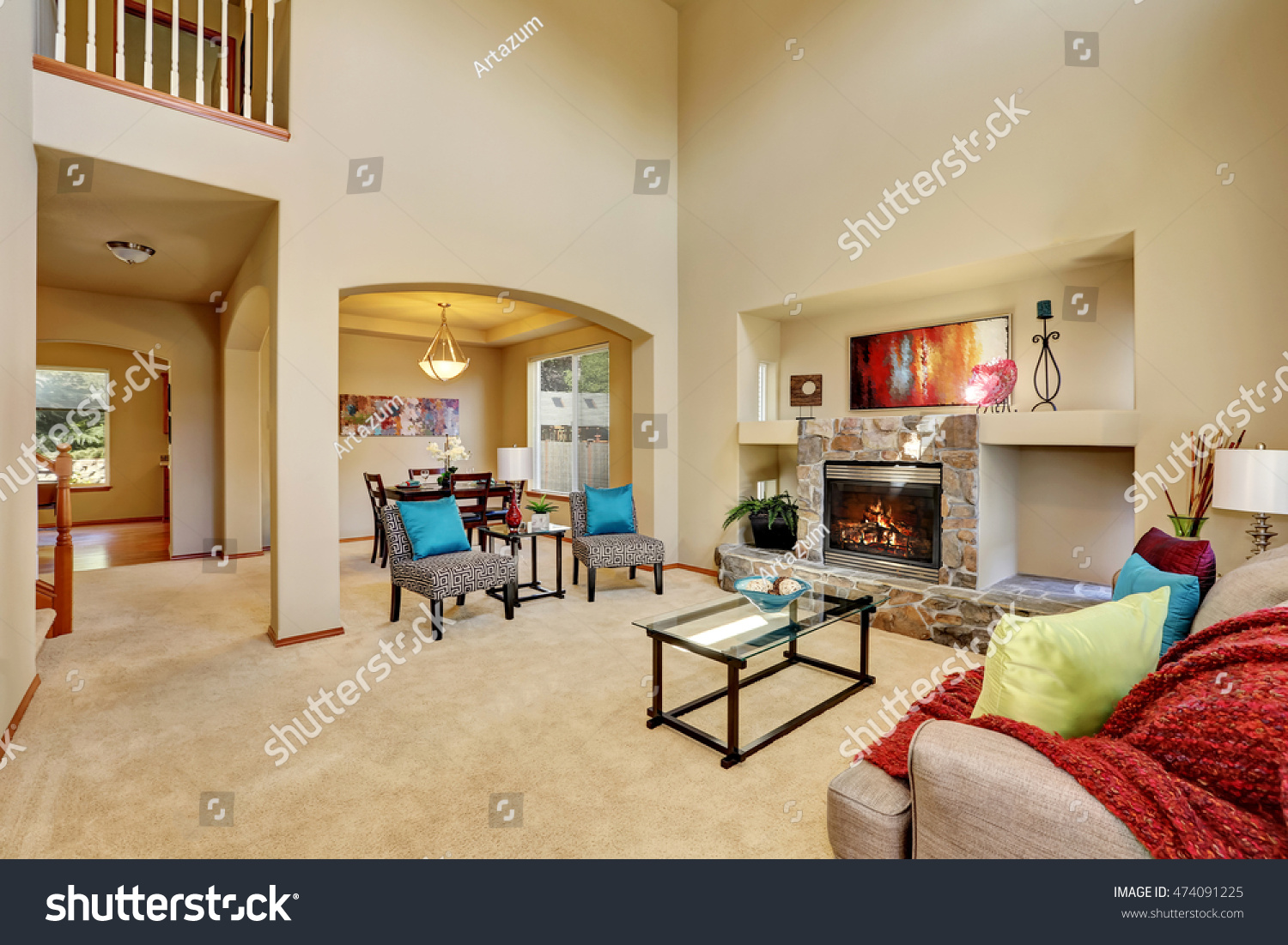 Cozy Luxury Family Room High Ceiling Stock Photo Edit Now