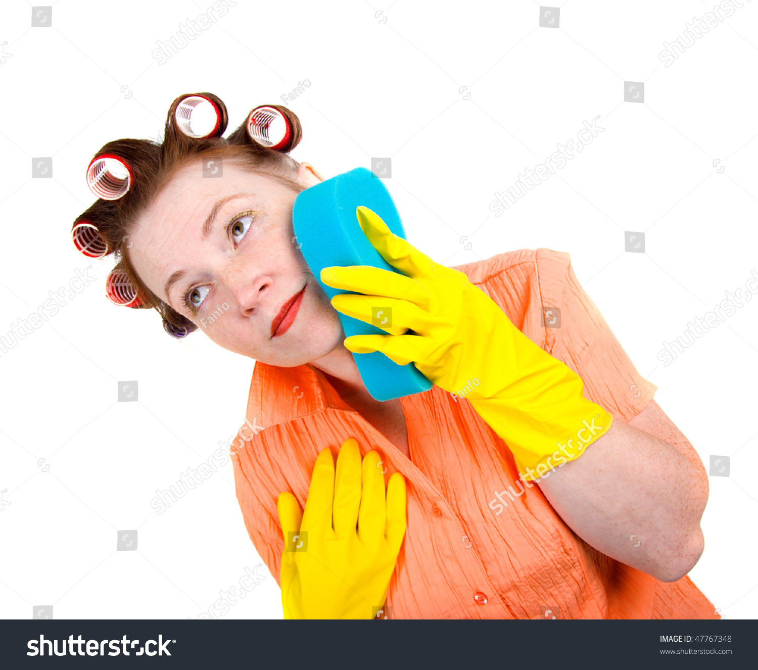 Crazy Housewife Maid Cleaner With Sponge .Isolated On White Background ...