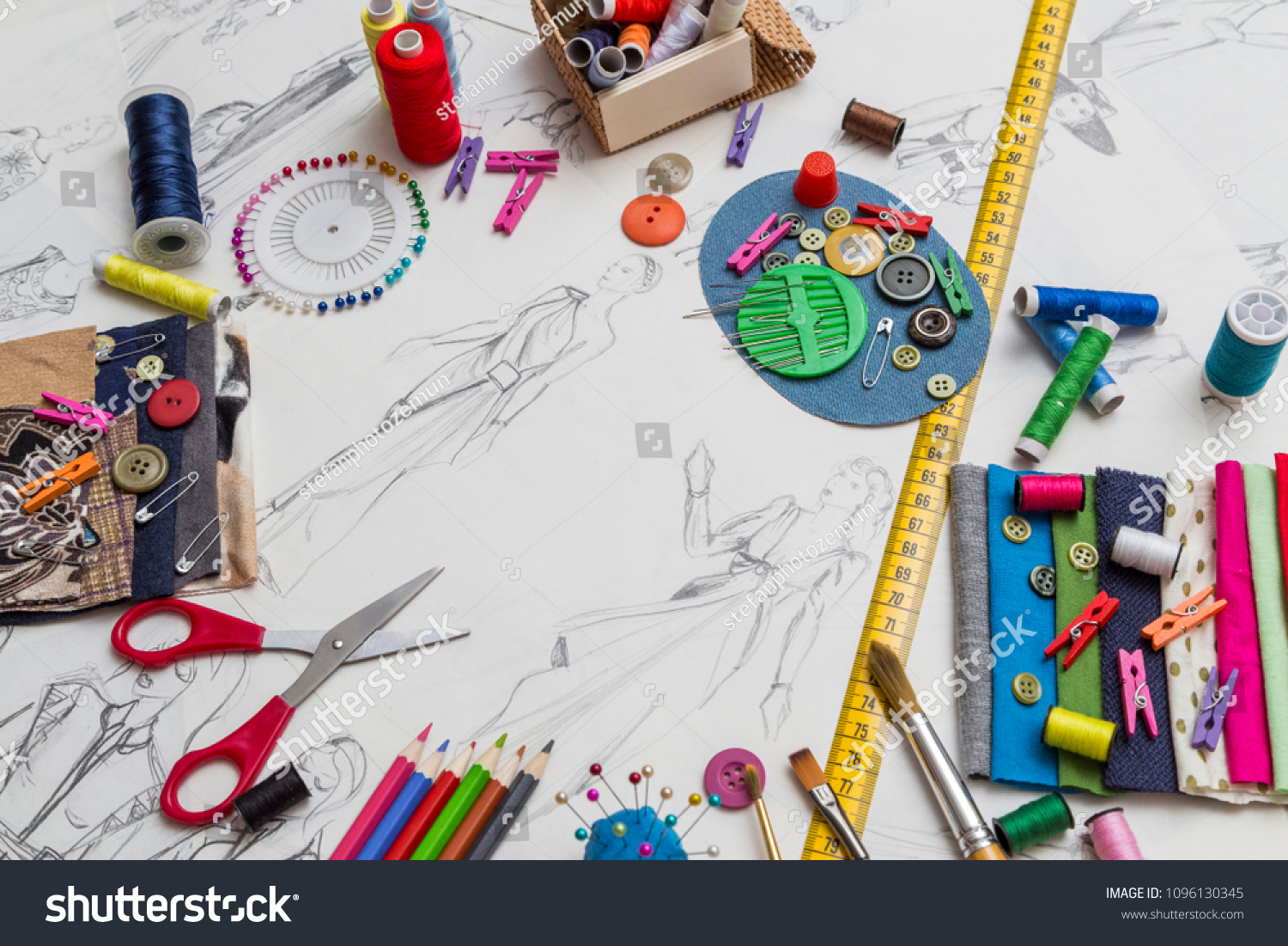 Creative Fashion Design Desk Sketch Accessories Stock Photo Edit