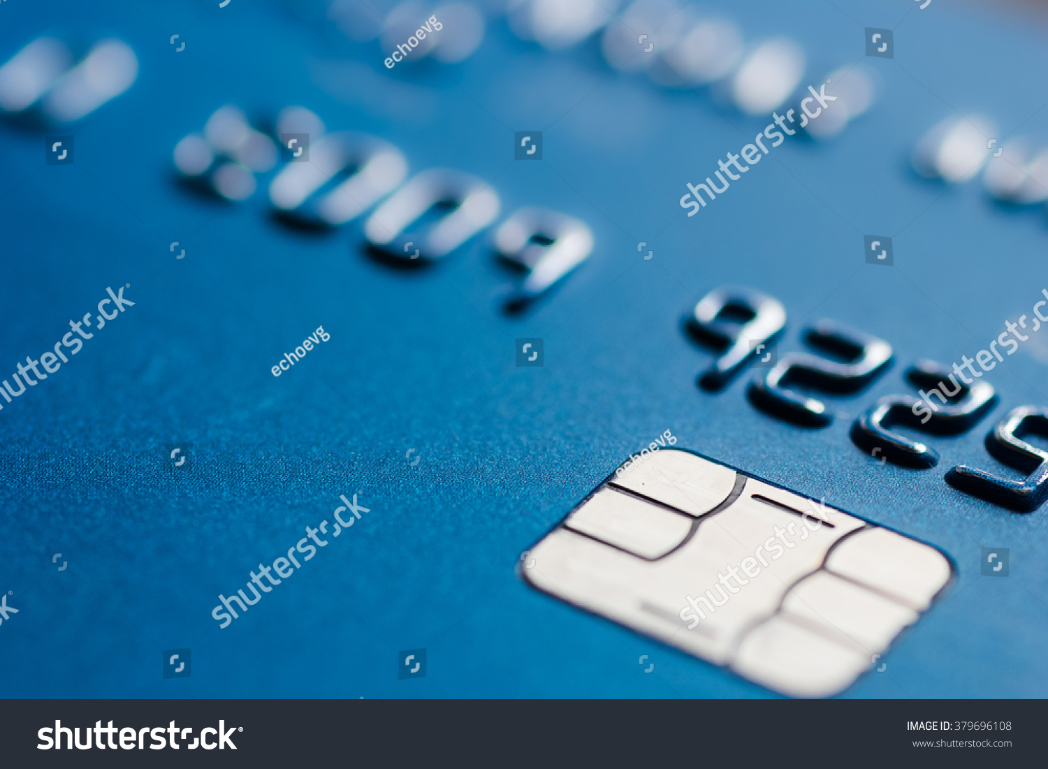 Credit Card In Blue With Chip Close Up Atm Emv Blurred Stock Photo ...