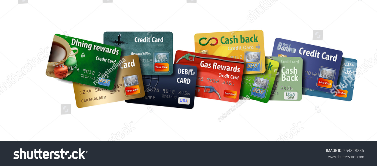 credit cards debit cards stacked together stock illustration