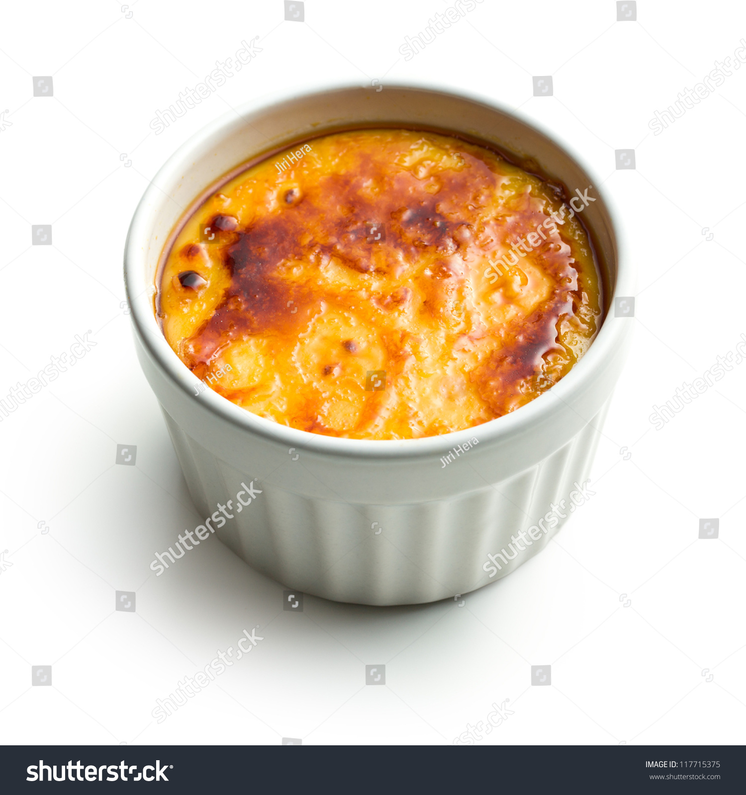 Creme Brulee In Ceramic Bowl On White Background Stock Photo 117715375 ...