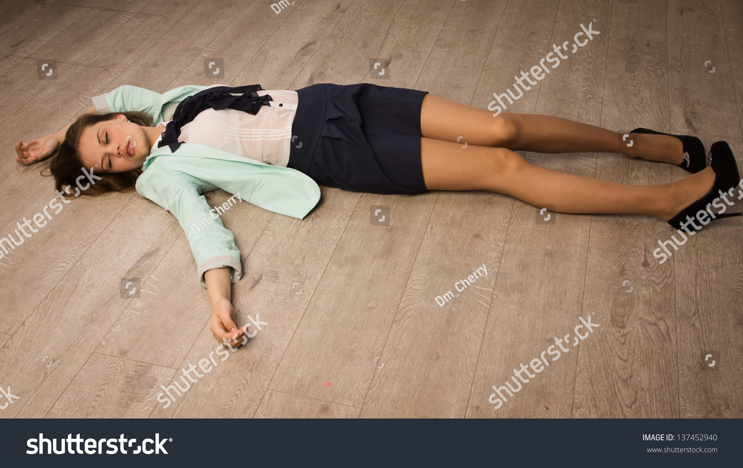 Crime Scene Simulation College Girl Lying Stock Photo 