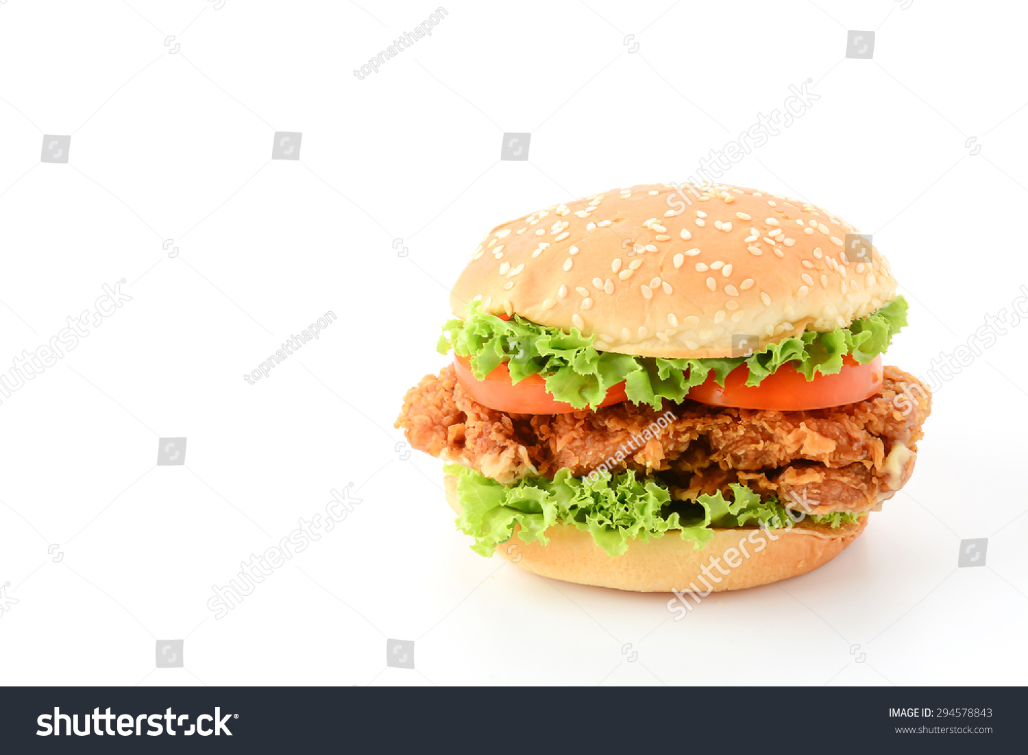 Crispy Chicken Burger On White Background Stock Photo 294578843 ...