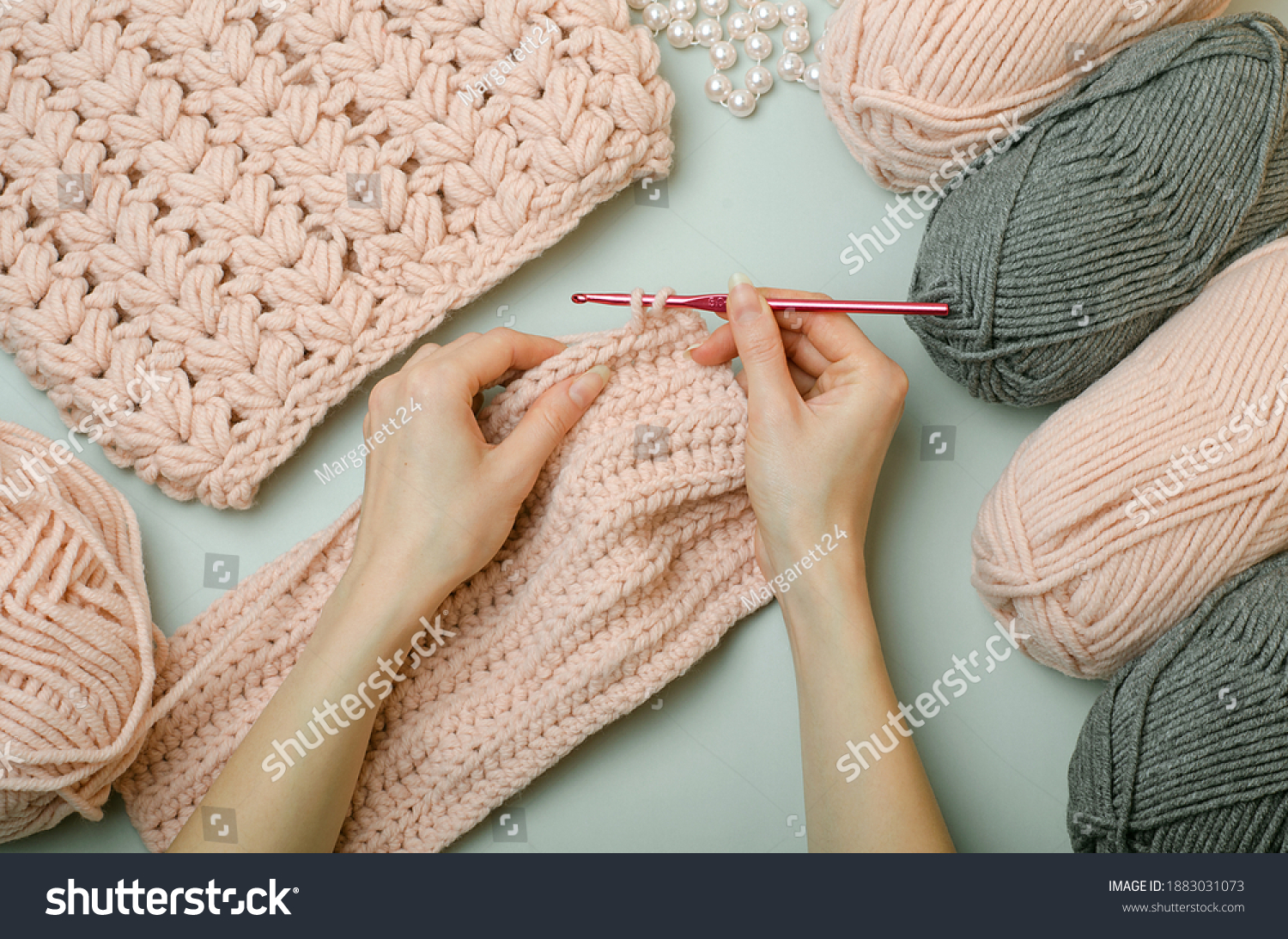Crochet Your Own Handsknitting Threads Pink Stock Photo 1883031073