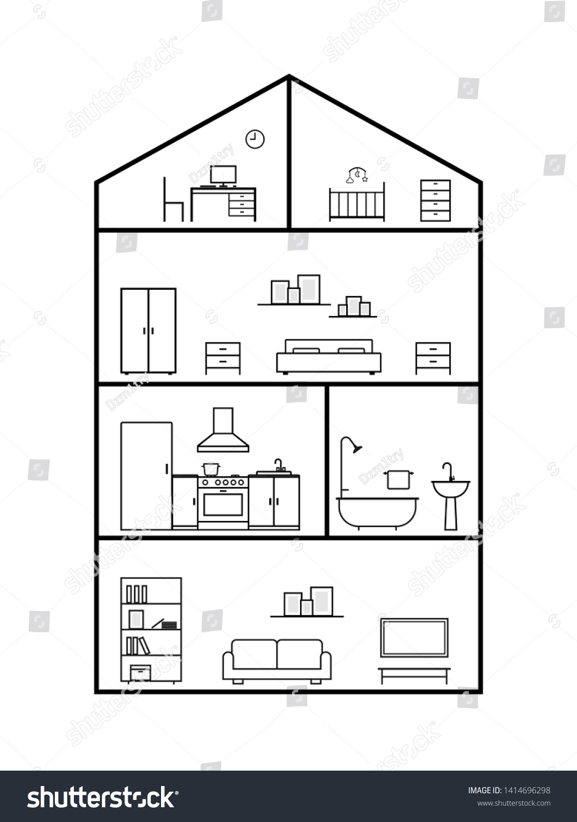 Cross Section House Clipart Image Isolated Stock Illustration 1414696298